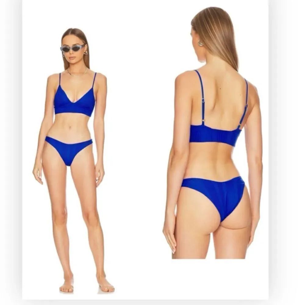 L*Space Winnie Longline Bikini Top Ribbed Royal Blue $114